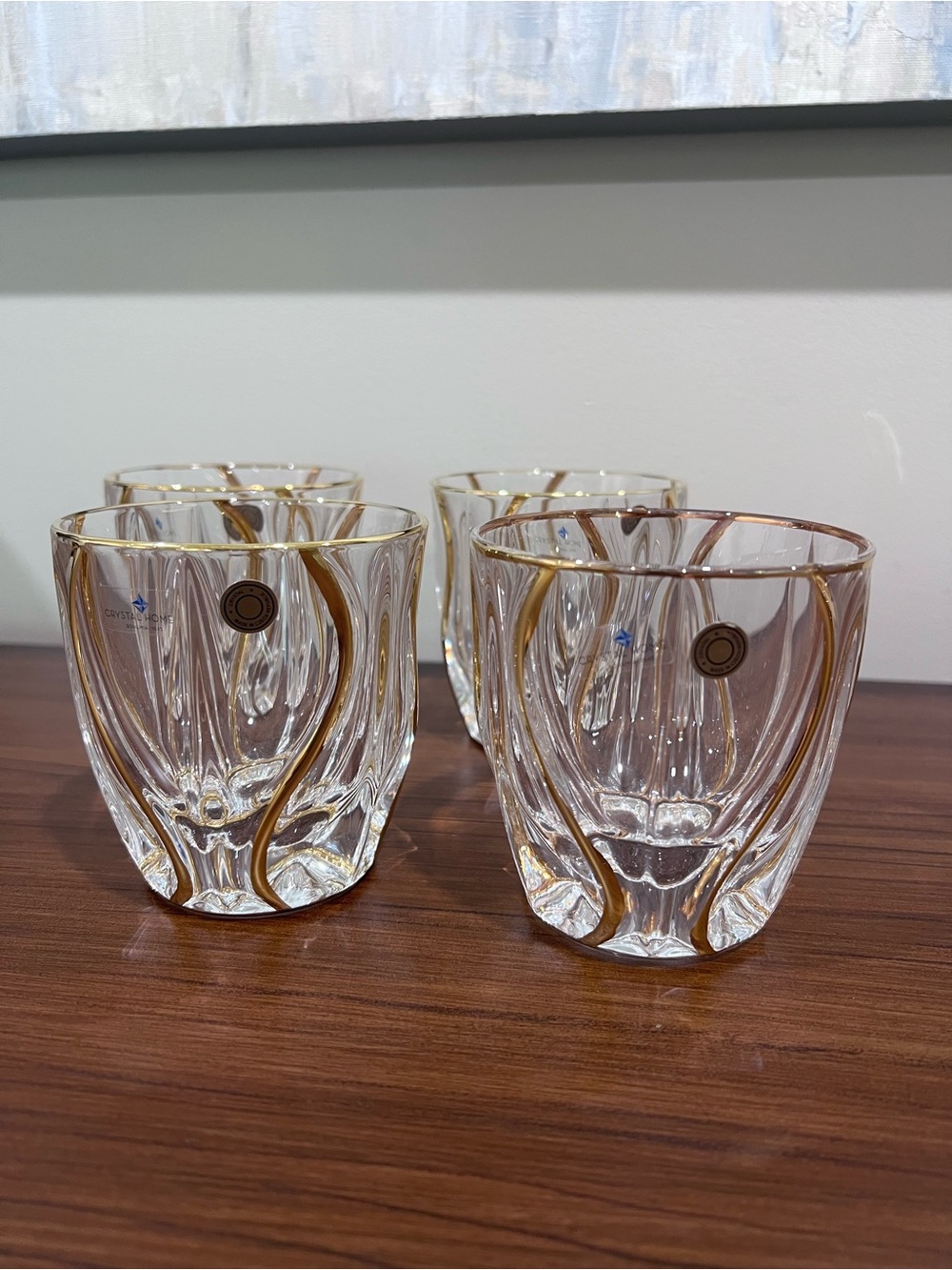 Bohemia Ocean Gold Czech Crystal Whiskey Glasses – 4  Hand-Painted Gold NWT